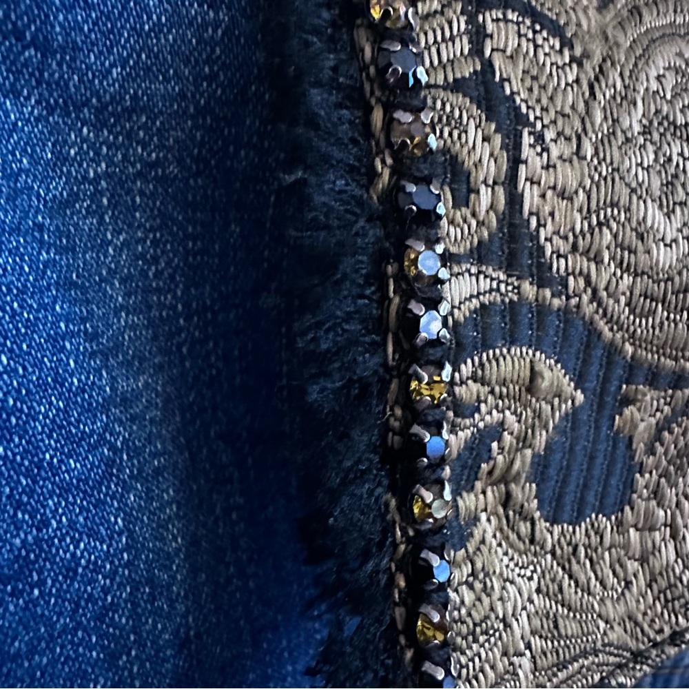 Blue Jean Brocade Jacket Rhinestone Bling Fall Jacket Versace Boho Medium - Picture 6 of 16